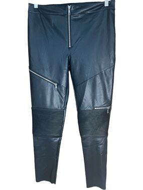 Zara Motorcycle Biker Faux Leather Pants Zip Accents Black